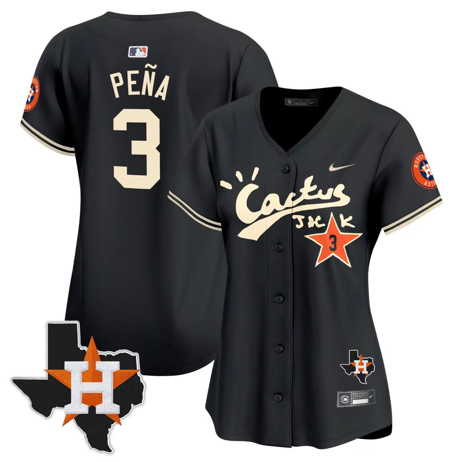 Jeremy Pena 3 Astros Jersey Black Cactus Jack Houston Texas Map Men Alternate Cream