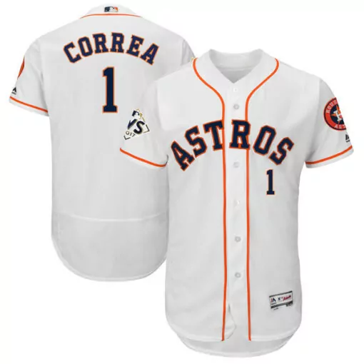 Carlos Correa 1 Astros Jersey White 2017 World Series Men Orange Navy