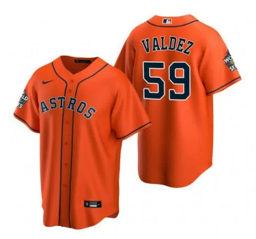 Framber Valdez 59 Astros Jersey Orange World Series Men Navy Blue Cool Base Stitched