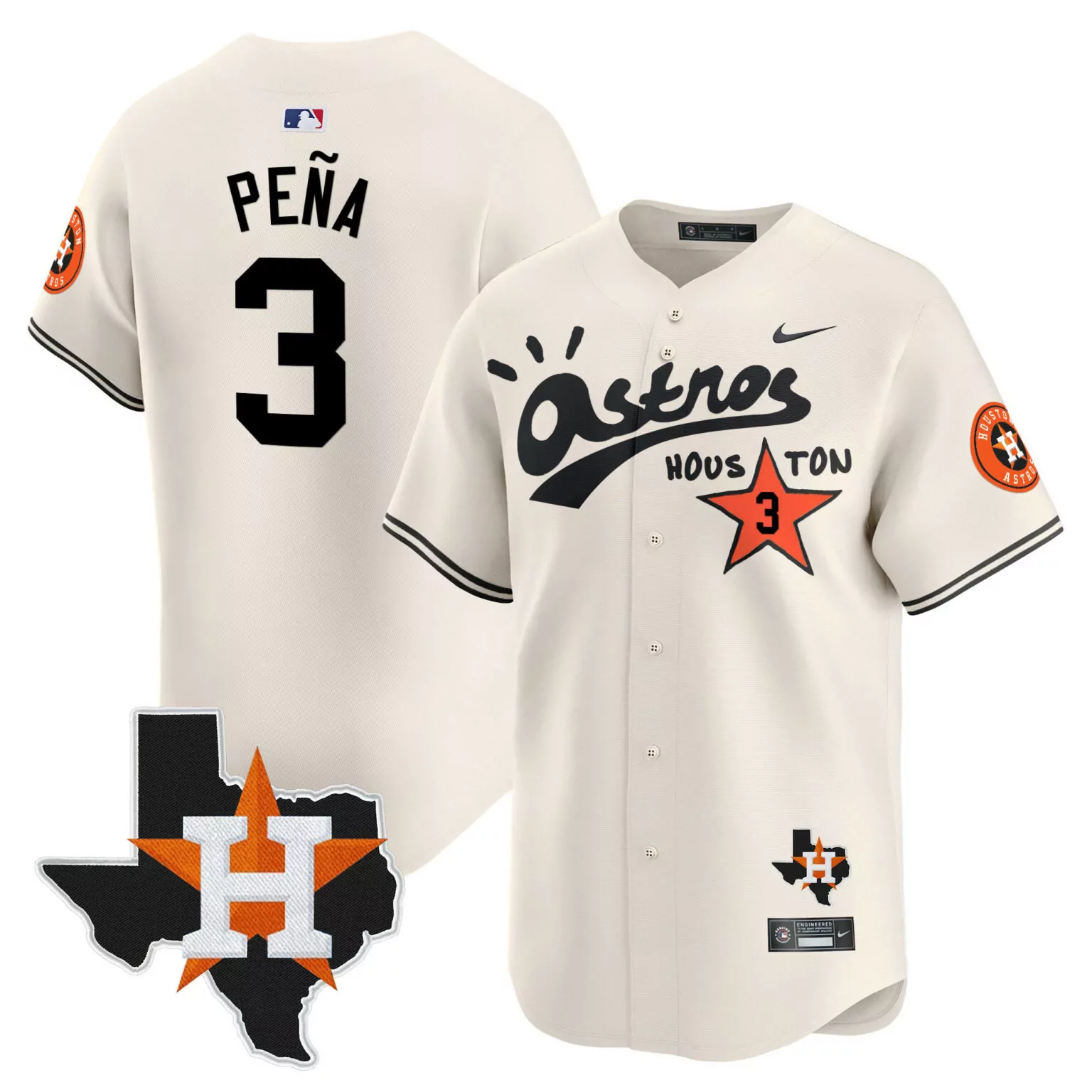 Jeremy Pena 3 Astros Jersey Cream City Connect Texas State Men Black Orange Stitched