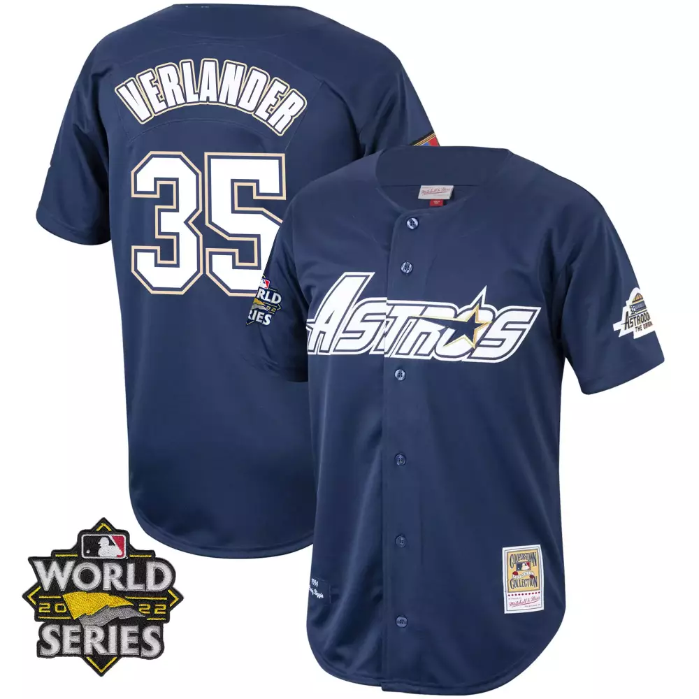 Justin Verlander 35 Astros Jersey Navy 2022 World Series Men White Orange Yellow