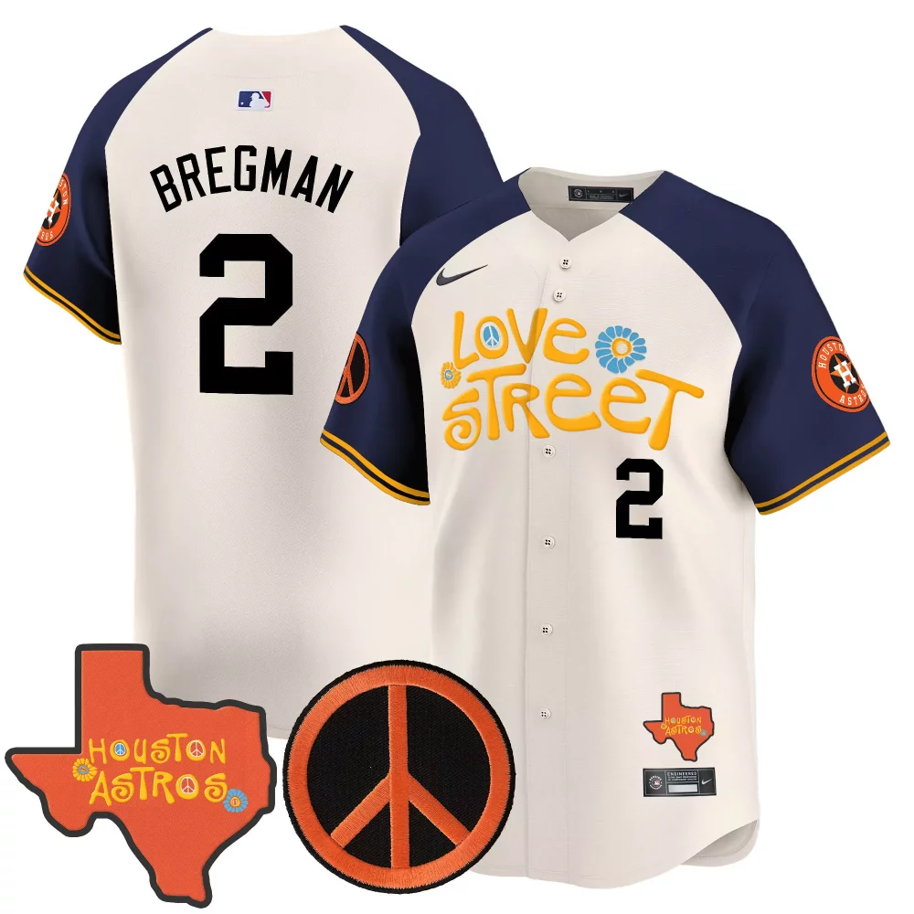 Alex Bregman 2 Houston Astros Jersey White Love Street Texas Shape Peace Symbol Men