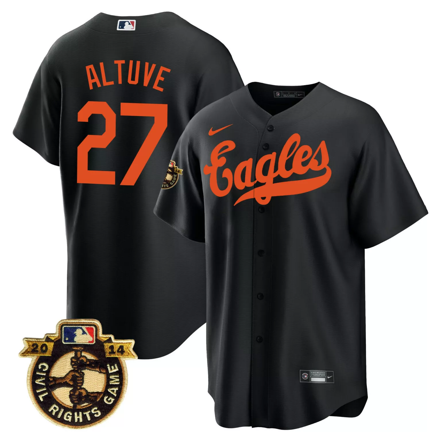 Jose Altuve 27 Eagles Jersey Black Civil Rights Game 2014 Men Orange Throwback All
