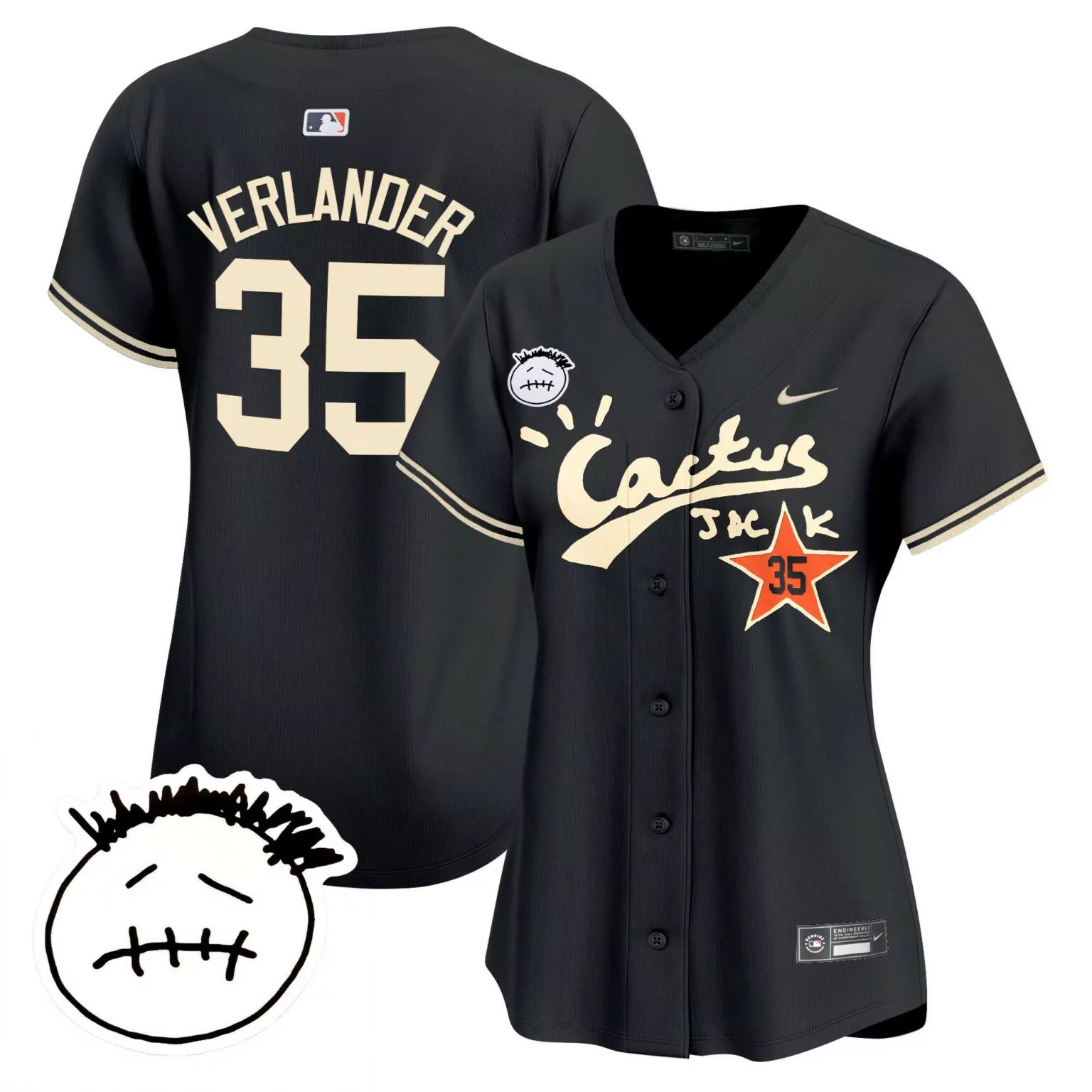 Justin Verlander 35 Astros Jersey Black Cactus Jack Men Cream Orange v4 Stitched
