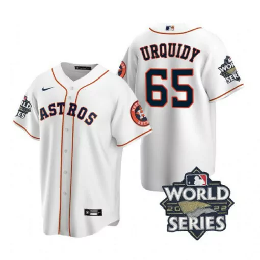Jose Urquidy 65 Astros Jersey White World Series 2022 Men Orange Navy Cool Base