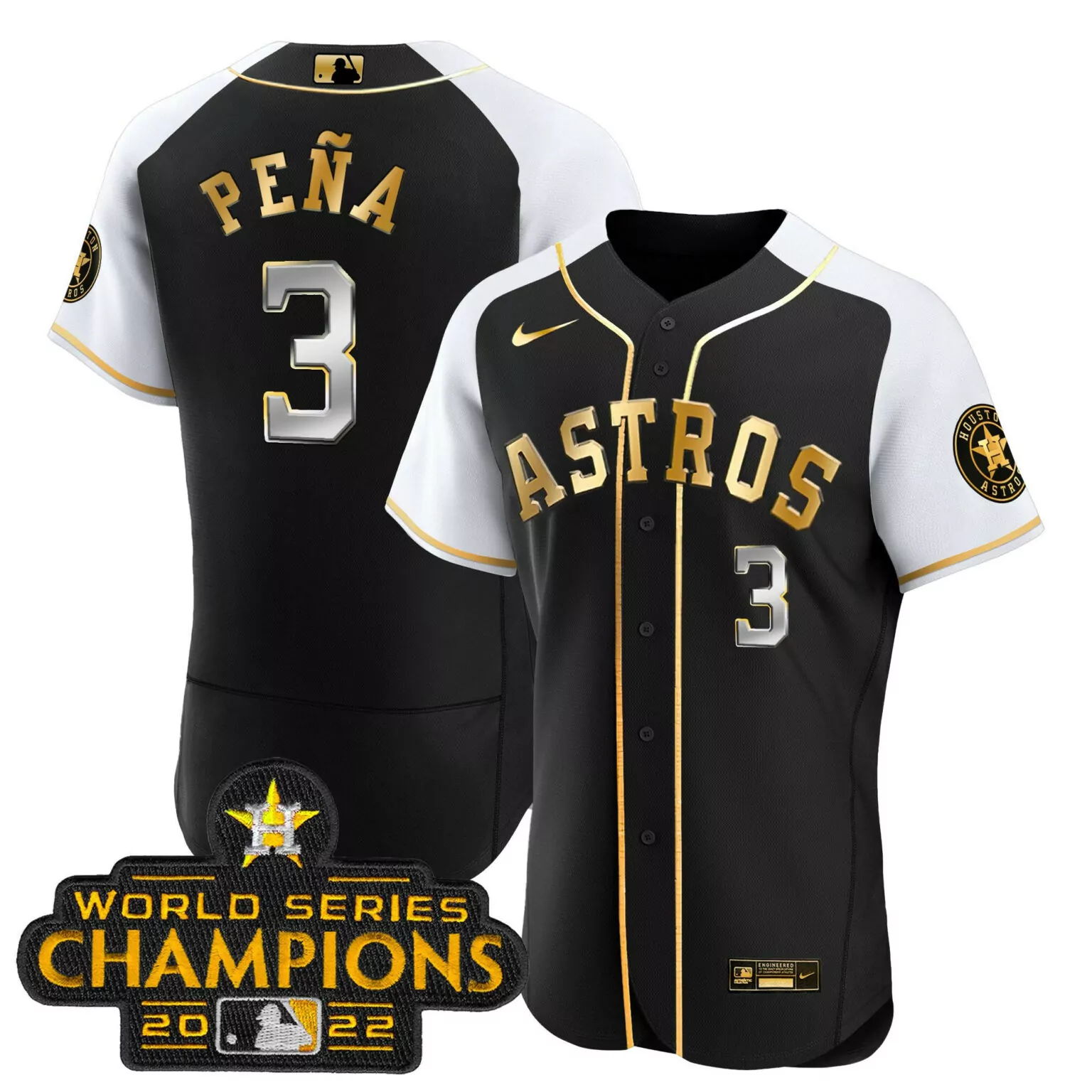 Jeremy Pena 3 Astros Jersey Black World Series Champions 2022 Men White Gold Alternate
