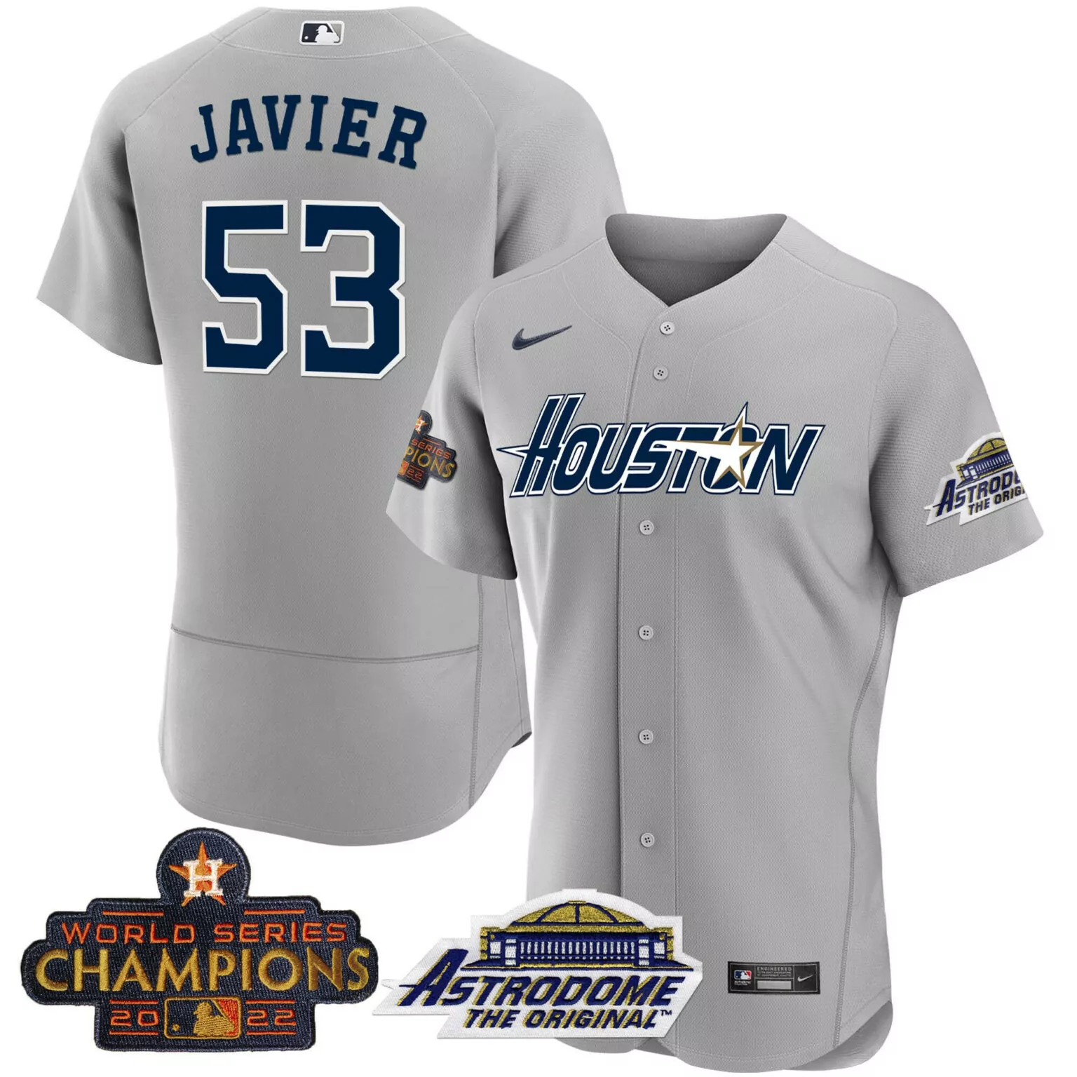 Cristian Javier 53 Astros Jersey Gray 2022 World Series Champions Astrodome Original