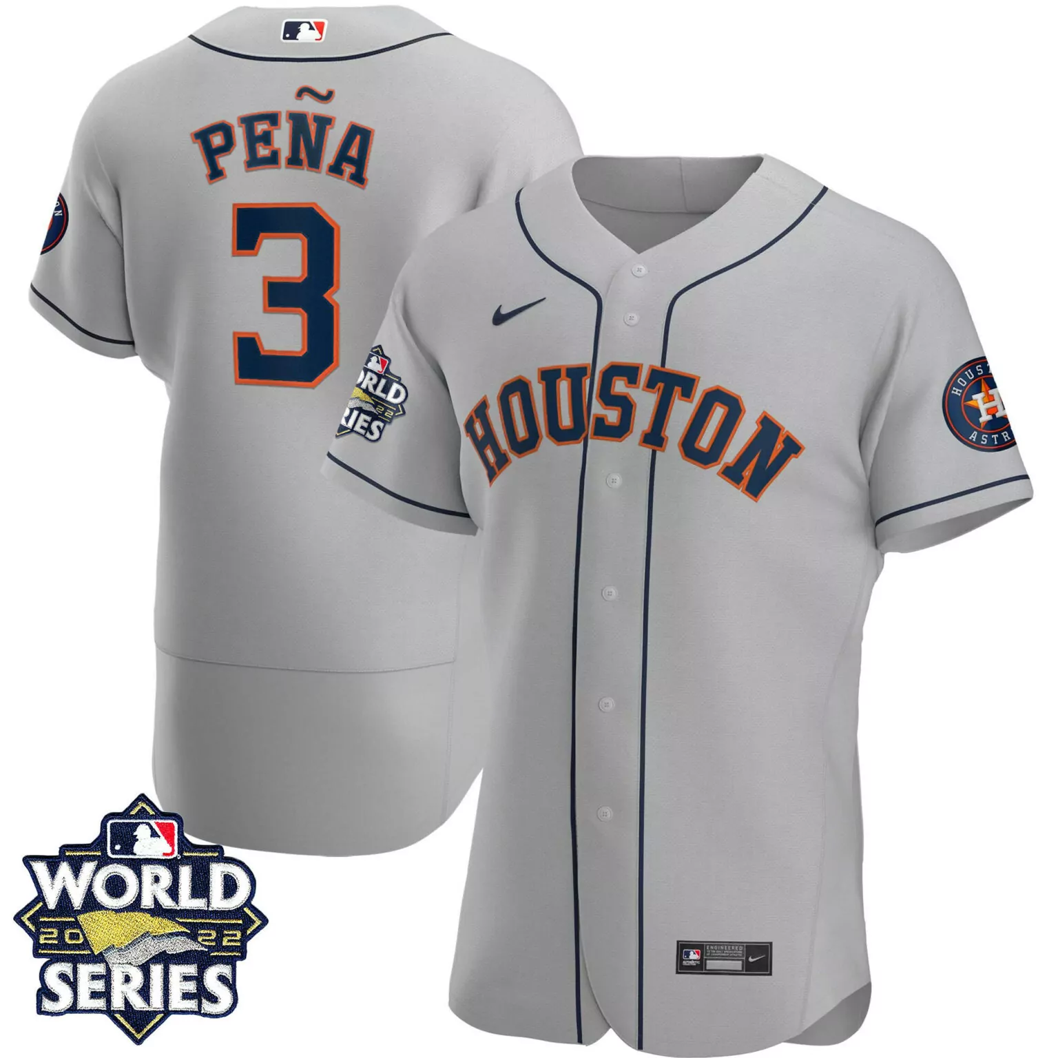 Jeremy Pena 3 Houston Astros Jersey Gray World Series 2022 Men Navy Blue Orange All