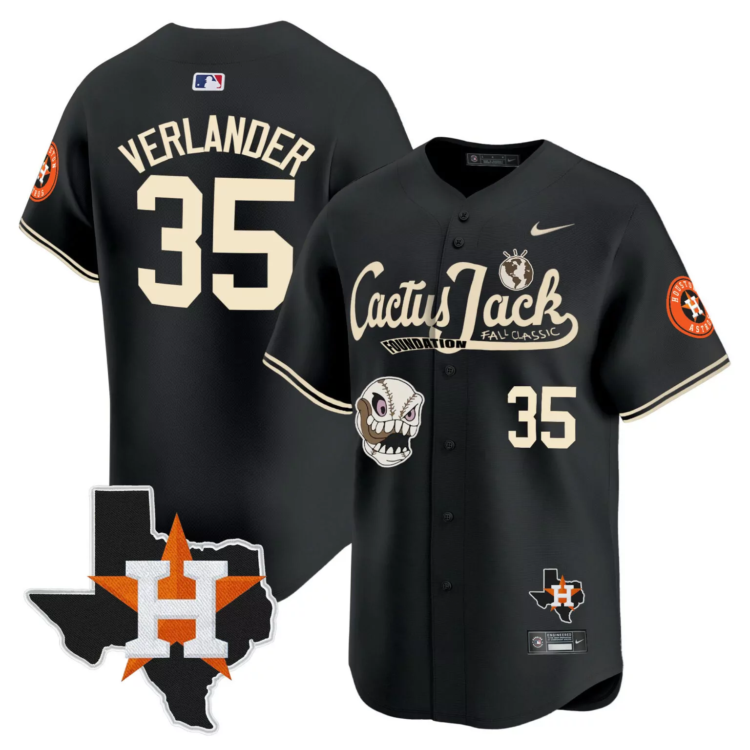 Justin Verlander 35 Jersey Black Cactus Jack Houston Astros Star Batterman Men Cream