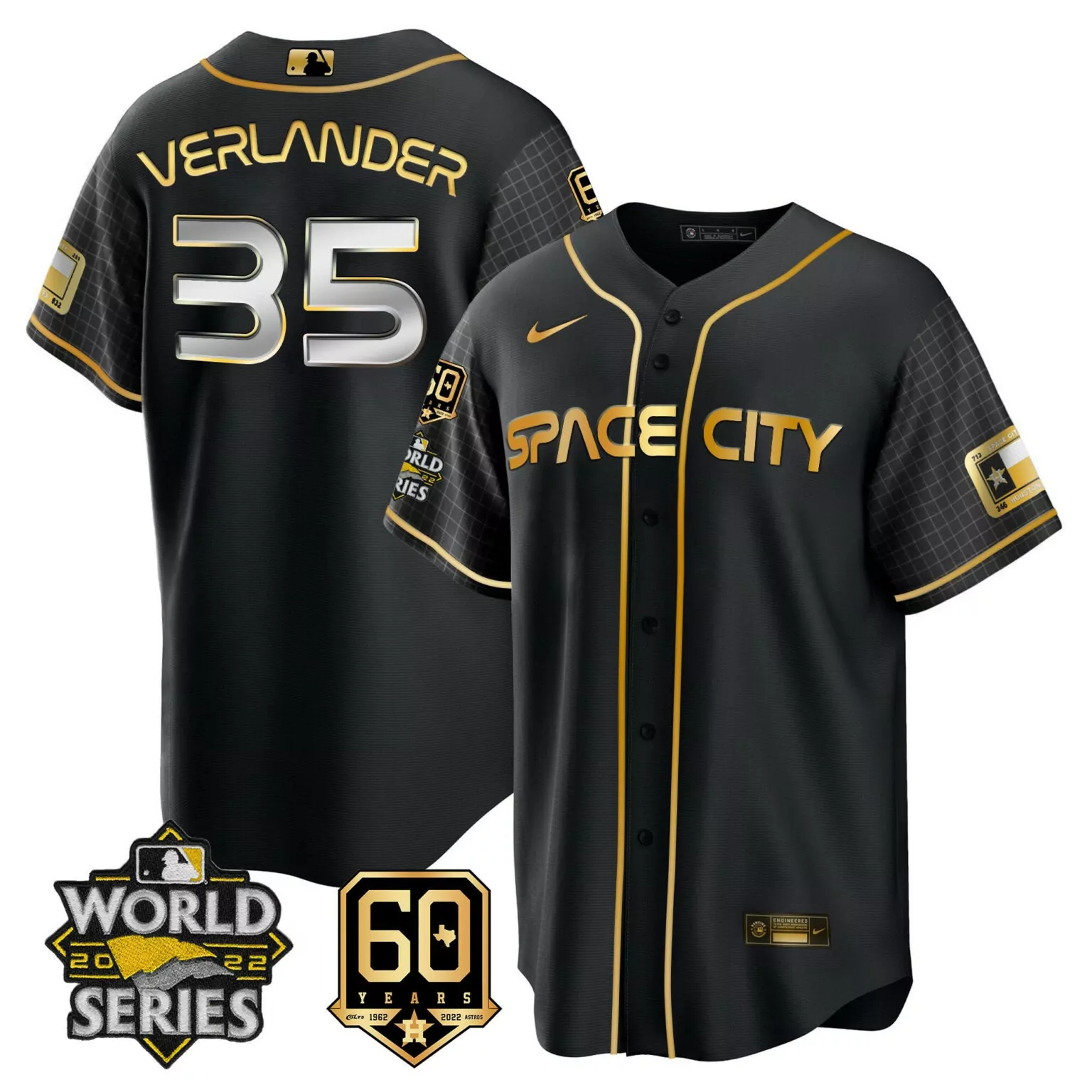 Justin Verlander 35 Astros Jersey Black Space City World Series 2022 60 Years 1962-2022