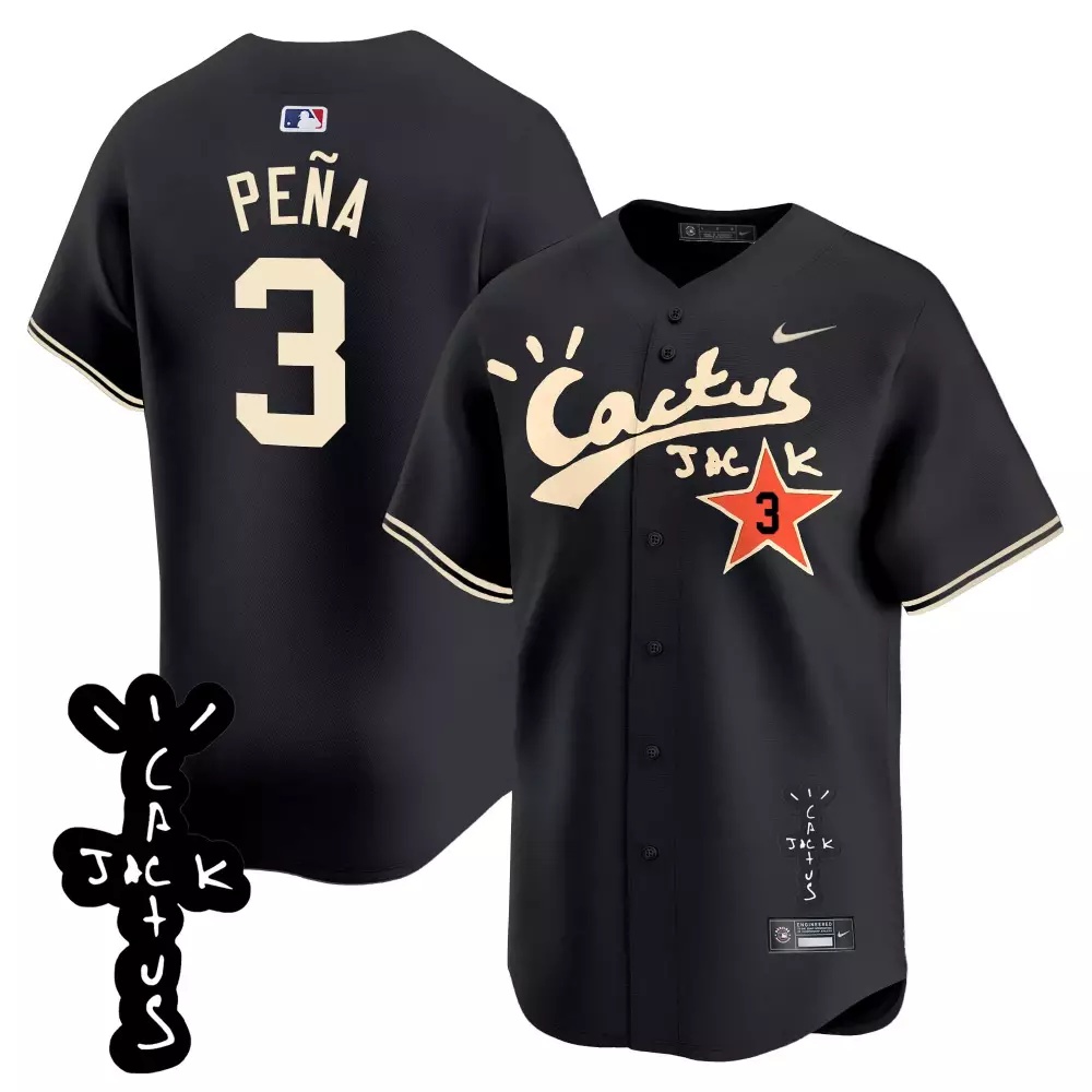 Peña 3 Houston Astros Jersey Black Cactus Jack Men Cream Orange Vapor Premier Limited