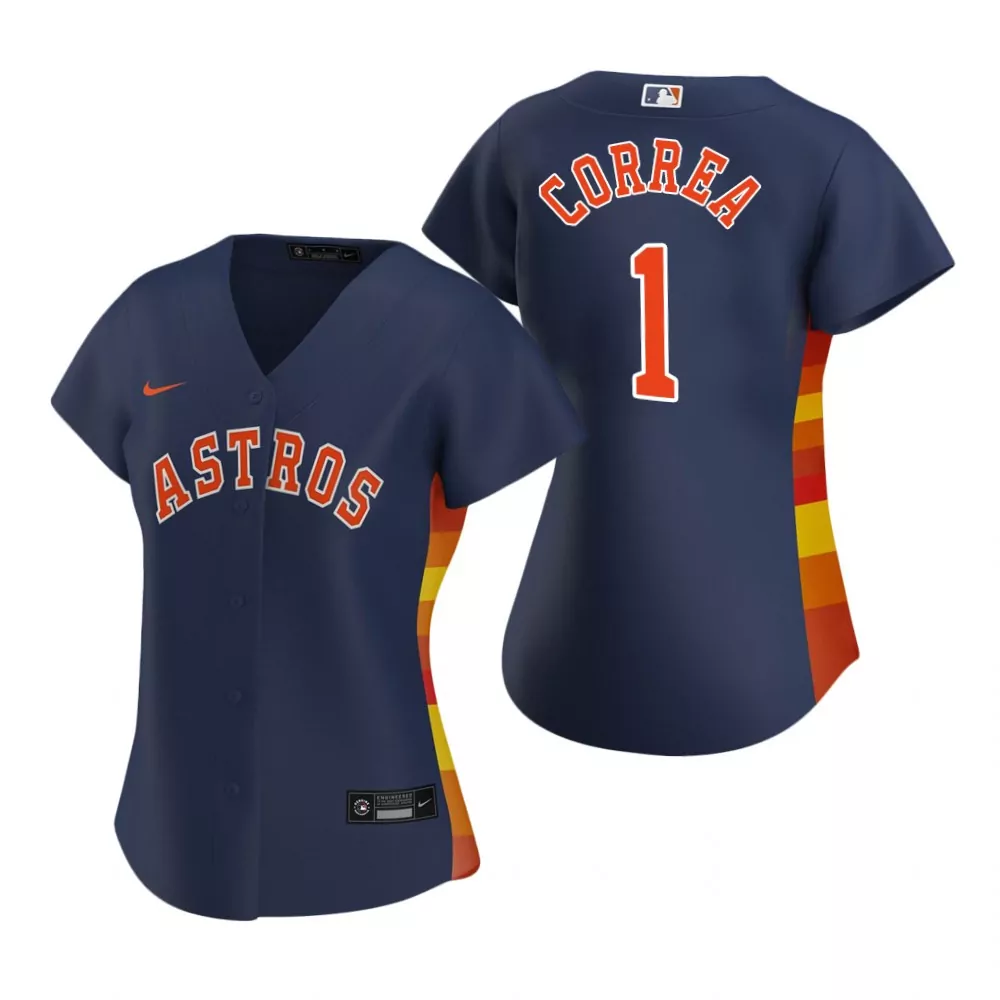 Carlos Correa 1 Astros Jersey Navy Men Split Design Orange Yellow Red Alternate