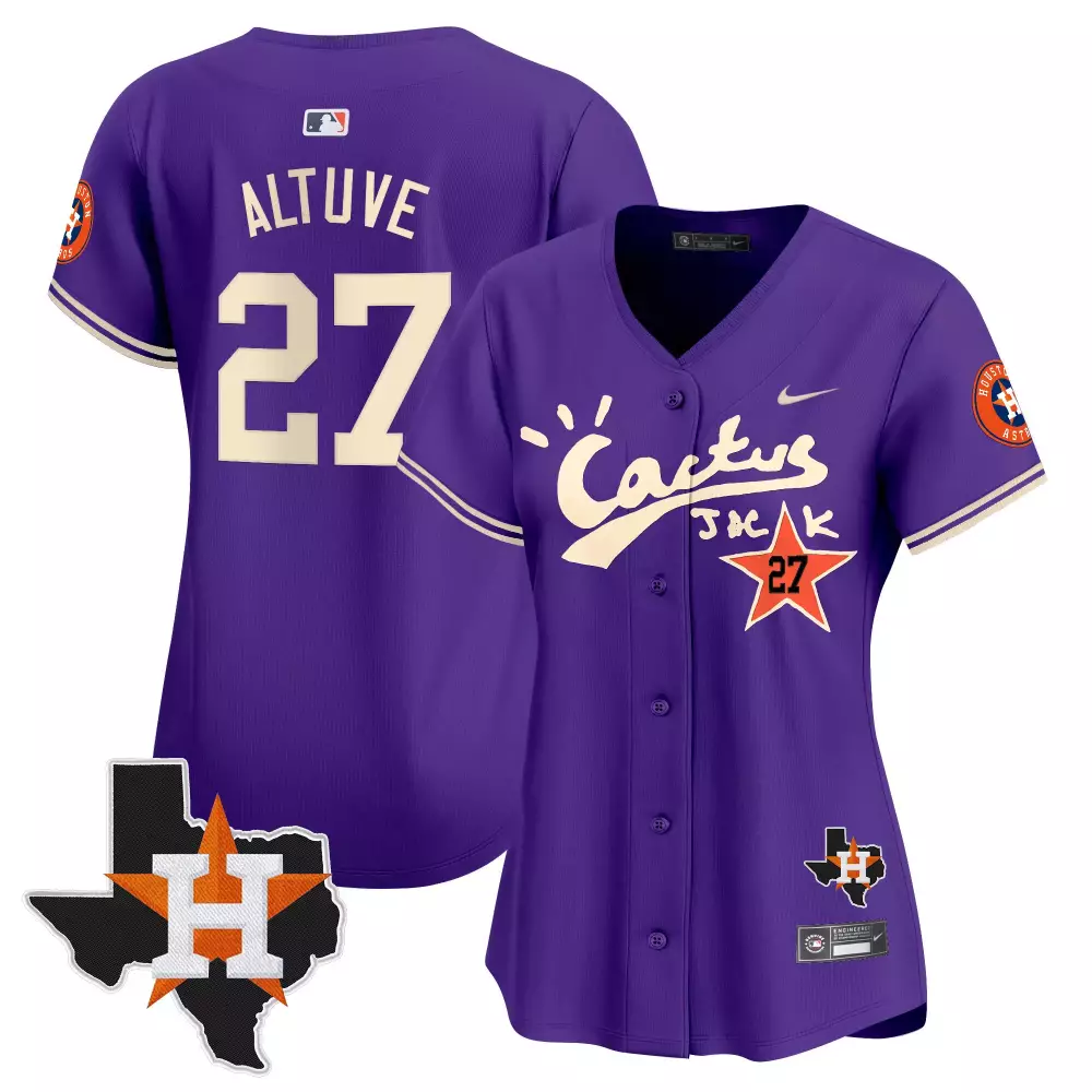 Altuve 27 Houston Astros Jersey Purple Cactus Jack Texas Shape Men Alternate Cream