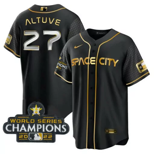 Jose Altuve 27 Houston Astros Jersey Black World Series Champions 2022 Men Gold Cool
