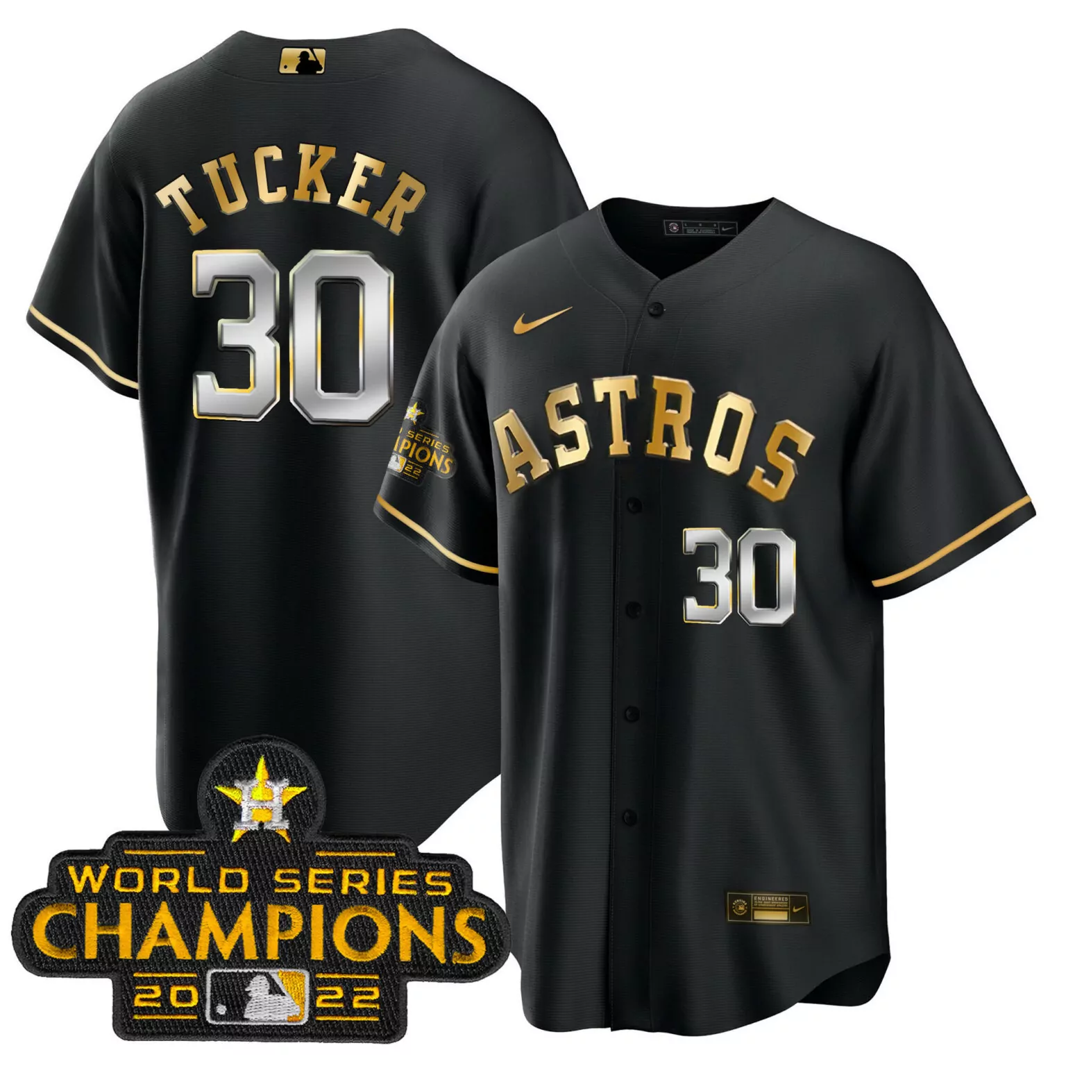 Kyle Tucker 30 Astros Jersey Black World Series Champions 2022 Men Gold Silver Collection