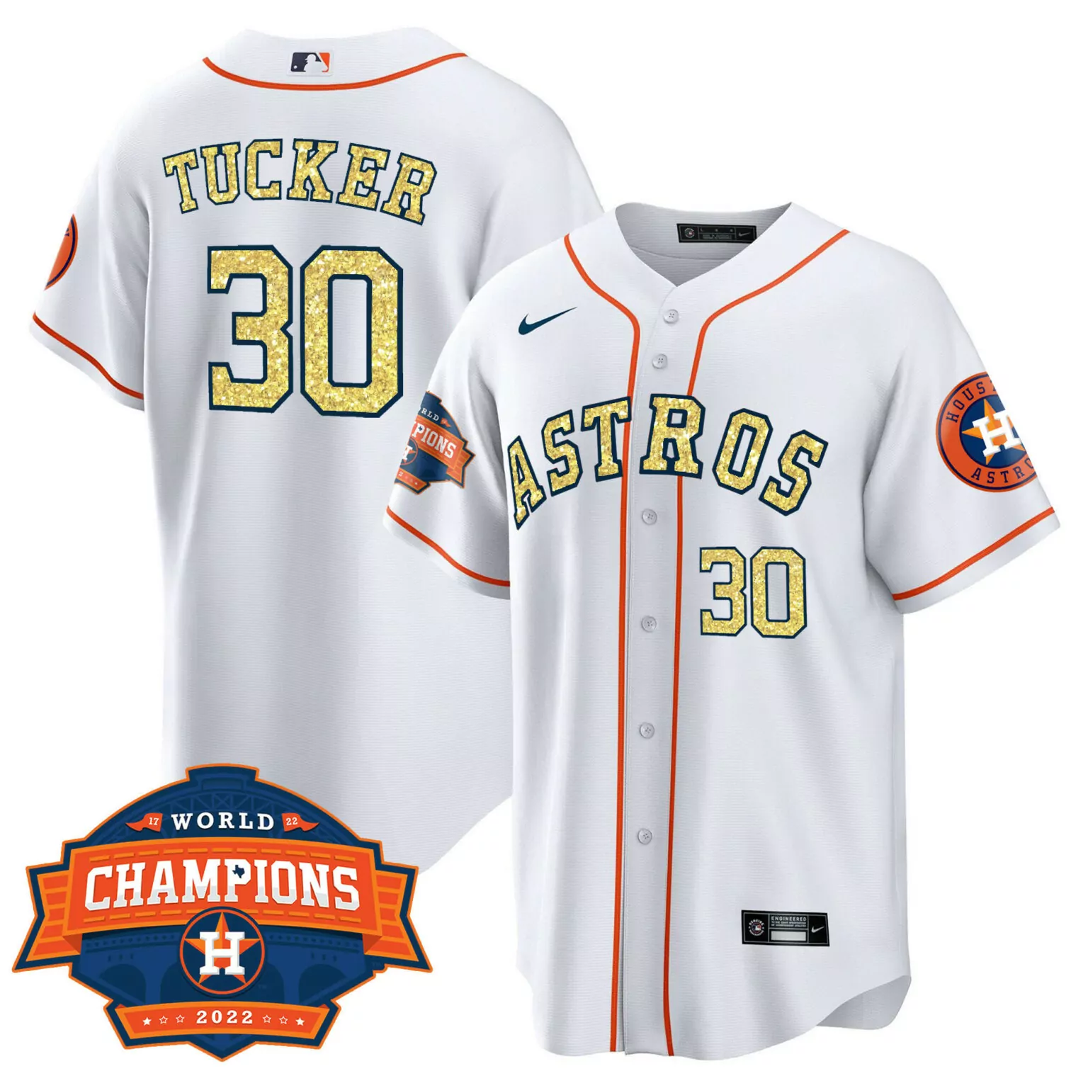 Kyle Tucker 30 Astros Jersey White World Champions 2022 Men Orange Gold All Stitched