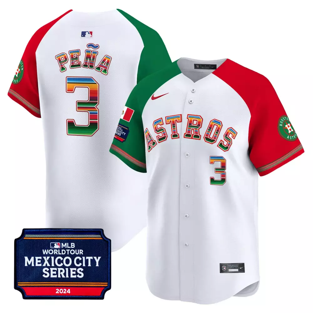 Peña 3 Astros Jersey White Men Split Custom Design Red Green Vapor Premier Limited