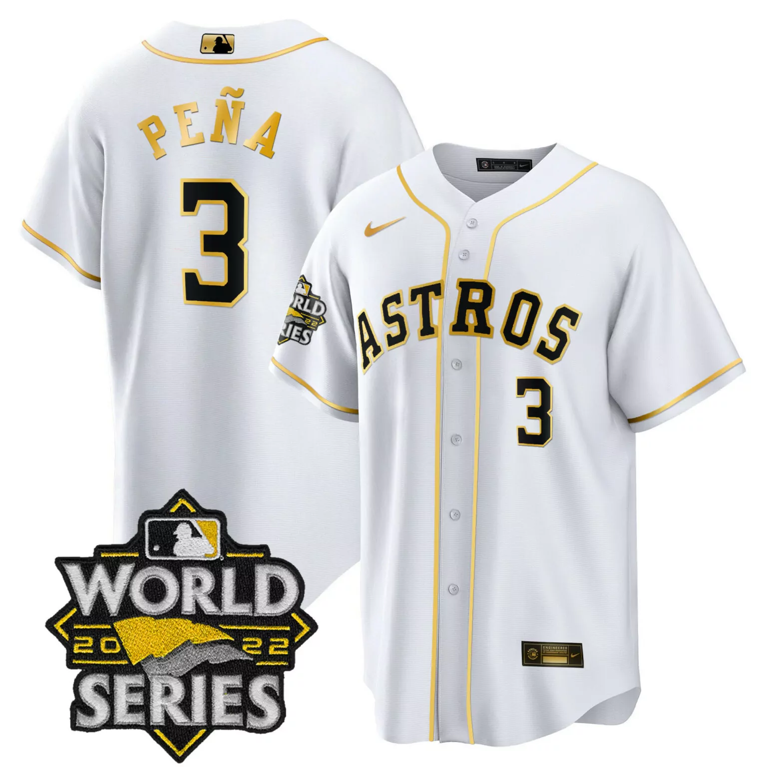 Jeremy Pea 3 Astros Jersey White World Series 2022 Men Gold Black Cool All Stitched