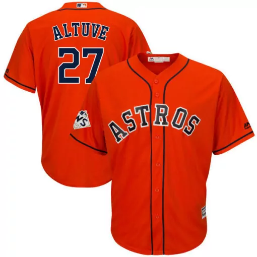 Jose Altuve 27 Astros Jersey Orange World Series Champions 2022 Men Navy White Cool