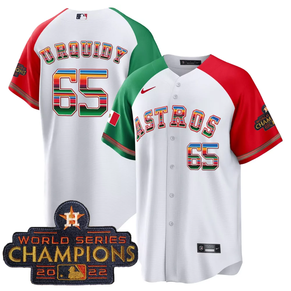 Jose Urquidy 65 Astros Jersey White World Series Champions 2022 Men Split Custom Design