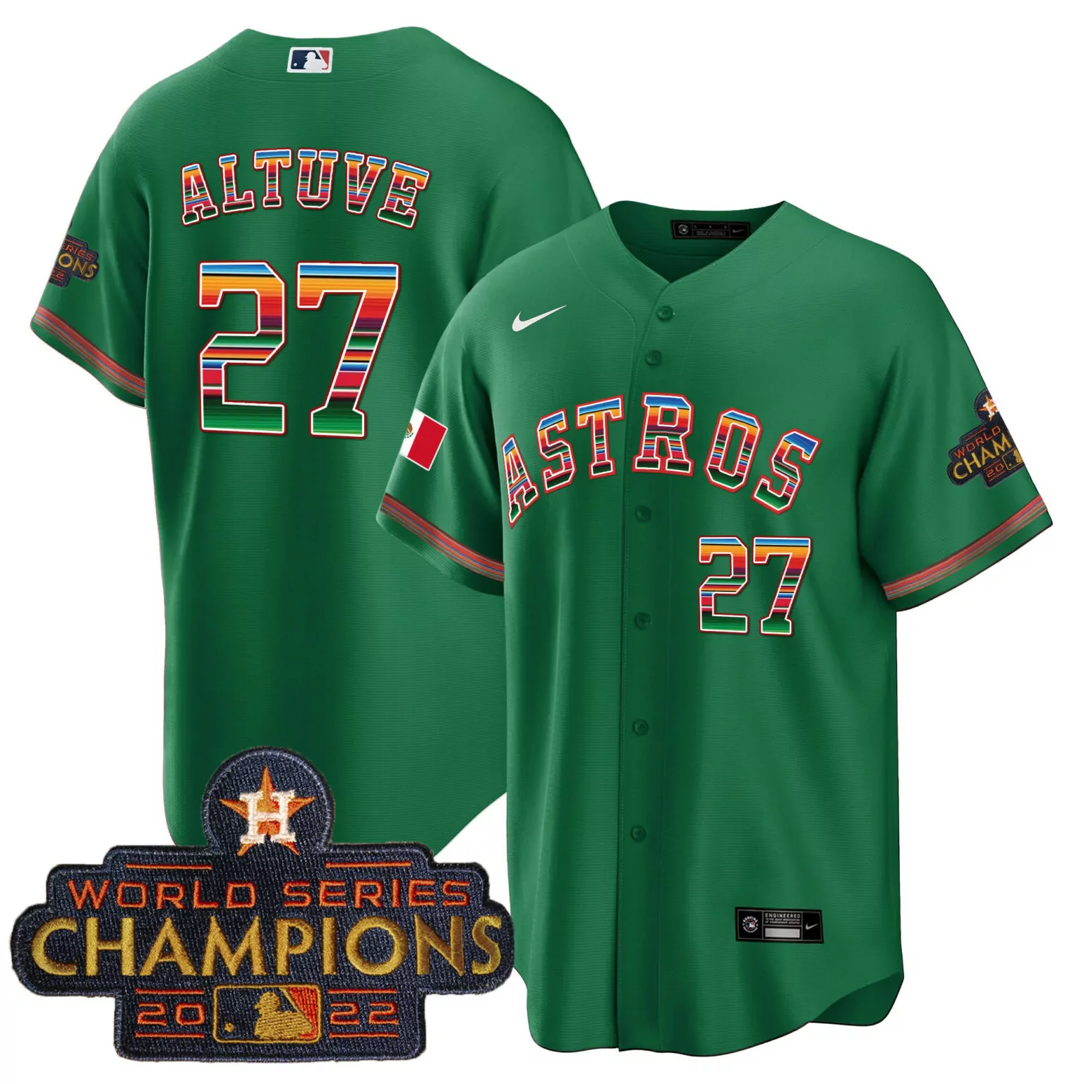 Jose Altuve 27 Astros Jersey Green City Connect World Series Champions 2022 Men Custom Design