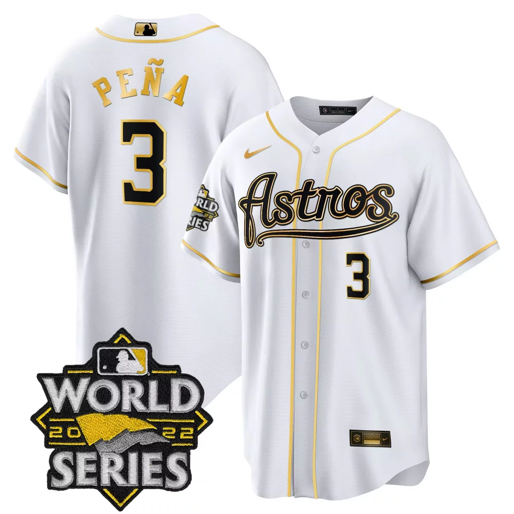 Peña 3 Astros Jersey White World Series 2022 Men Gold Black Cool Throwback v2 All