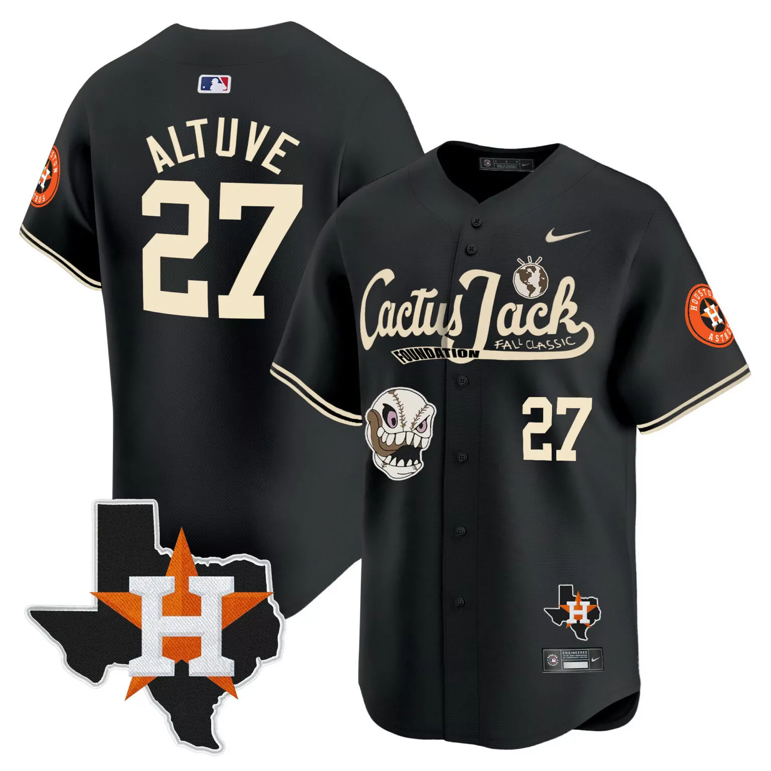 Jose Altuve 27 Houston Astros Jersey Black Cactus Jack 2023 Men Tan Orange White