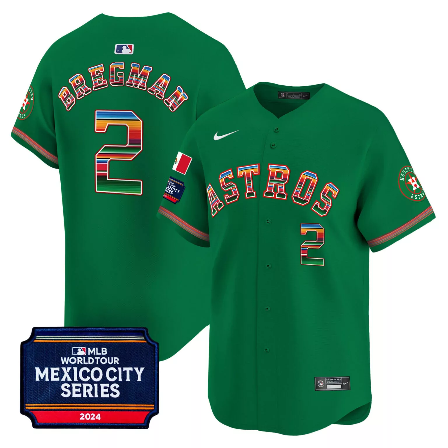 Alex Bregman 2 Astros Jersey Green Mexico City Series Men Custom Design Red Orange