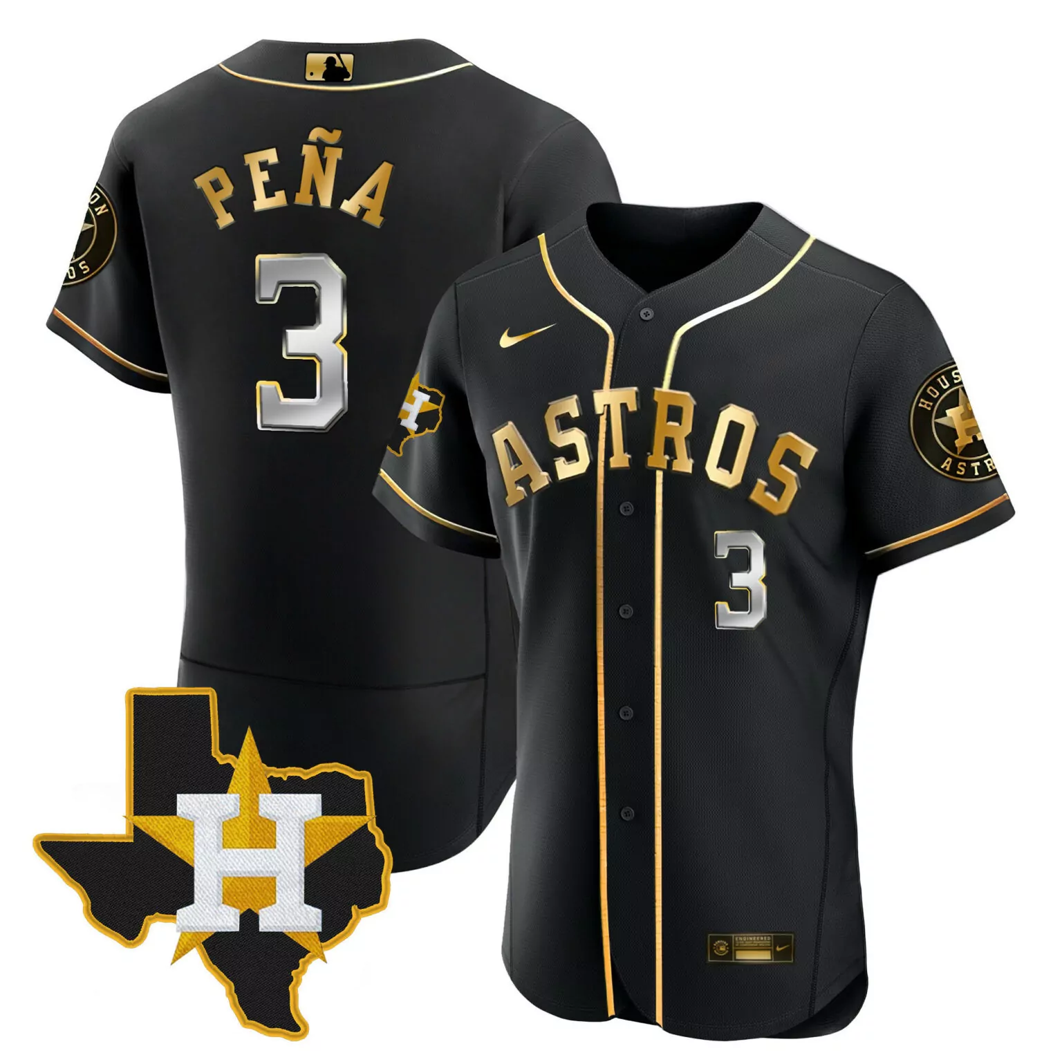 Jeremy Pea 3 Astros Jersey Black City Connect Houston Star Texas Men Alternate Gold