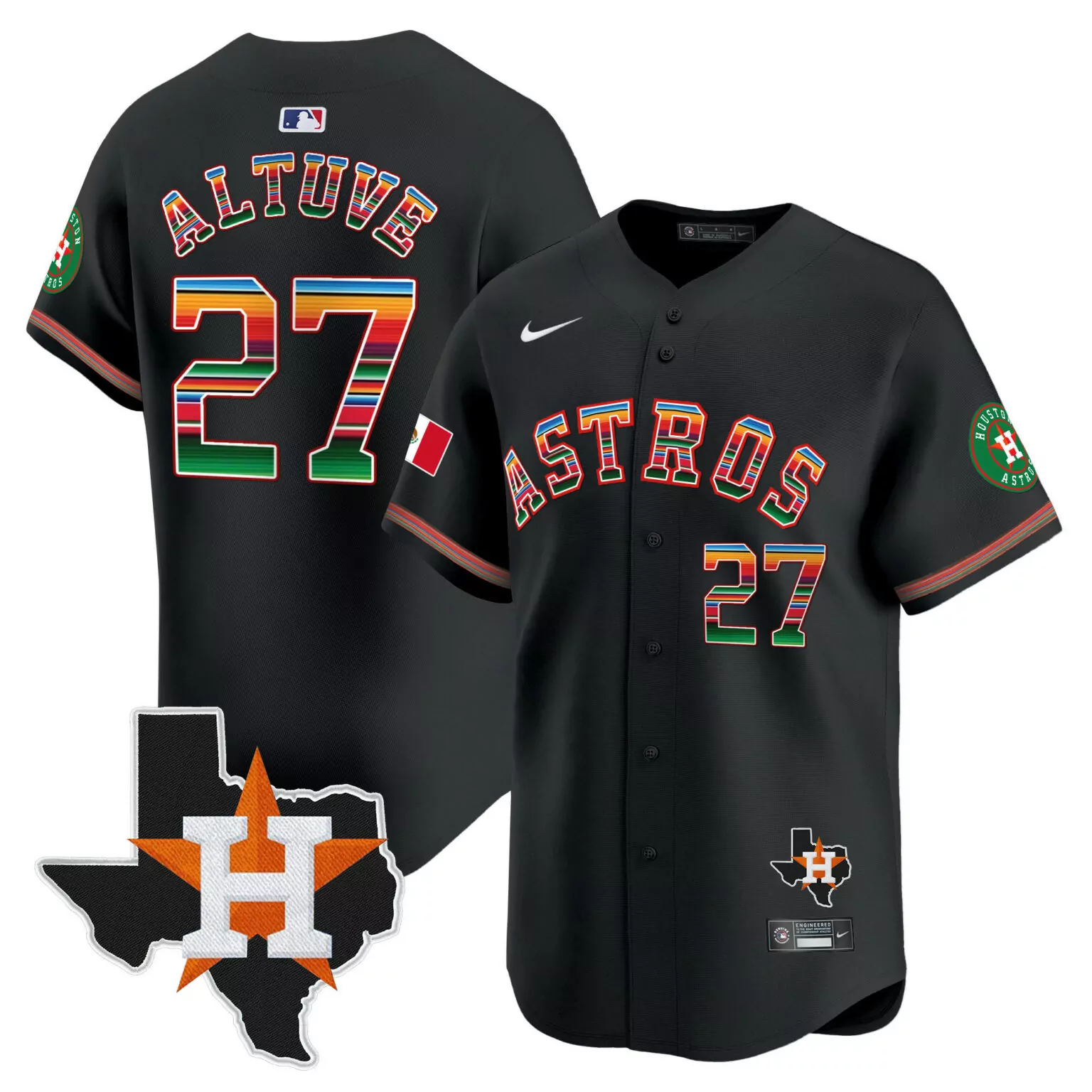 Jose Altuve 27 Astros Jersey Black Fiesta Houston Texas Star Men Alternate Custom Design