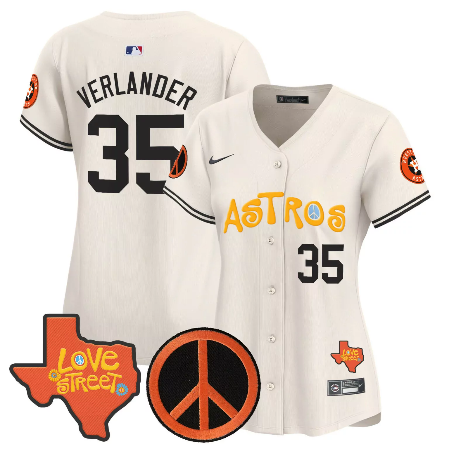 Justin Verlander 35 Astros Jersey Cream Love Street Texas Peace Symbol Men Alternate