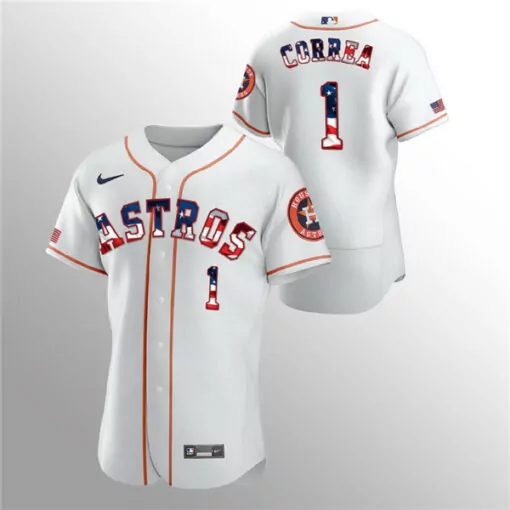 Carlos Correa 1 Astros Jersey White 4th Of July Houston Star USA Flag Men Orange