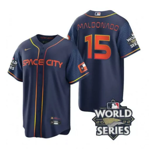 Martin Maldonado 15 Jersey Navy Blue Houston Astros World Series 2022 Men Orange