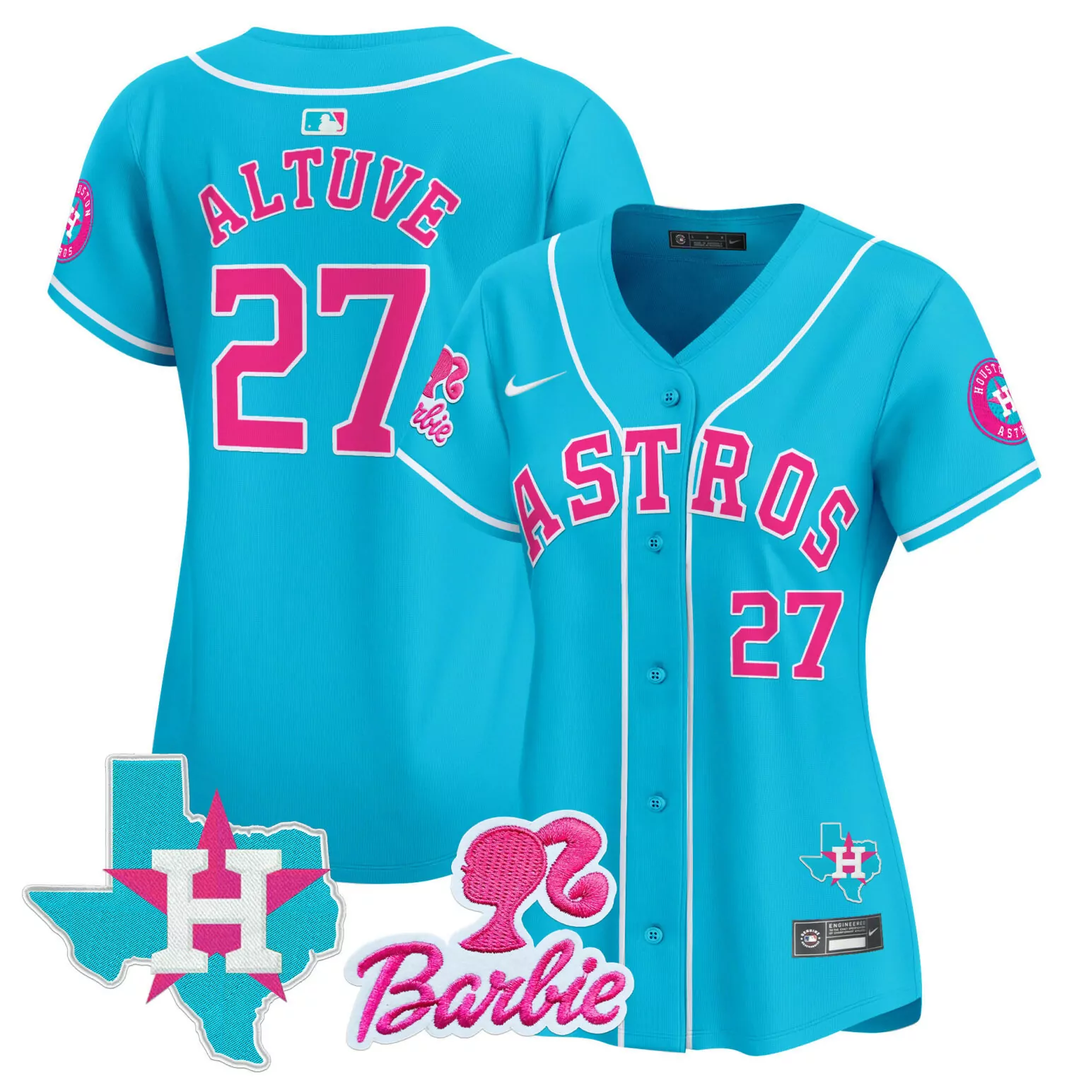 Jose Altuve 27 Astros Jersey Blue Barbie Texas Women Pink White All Stitched