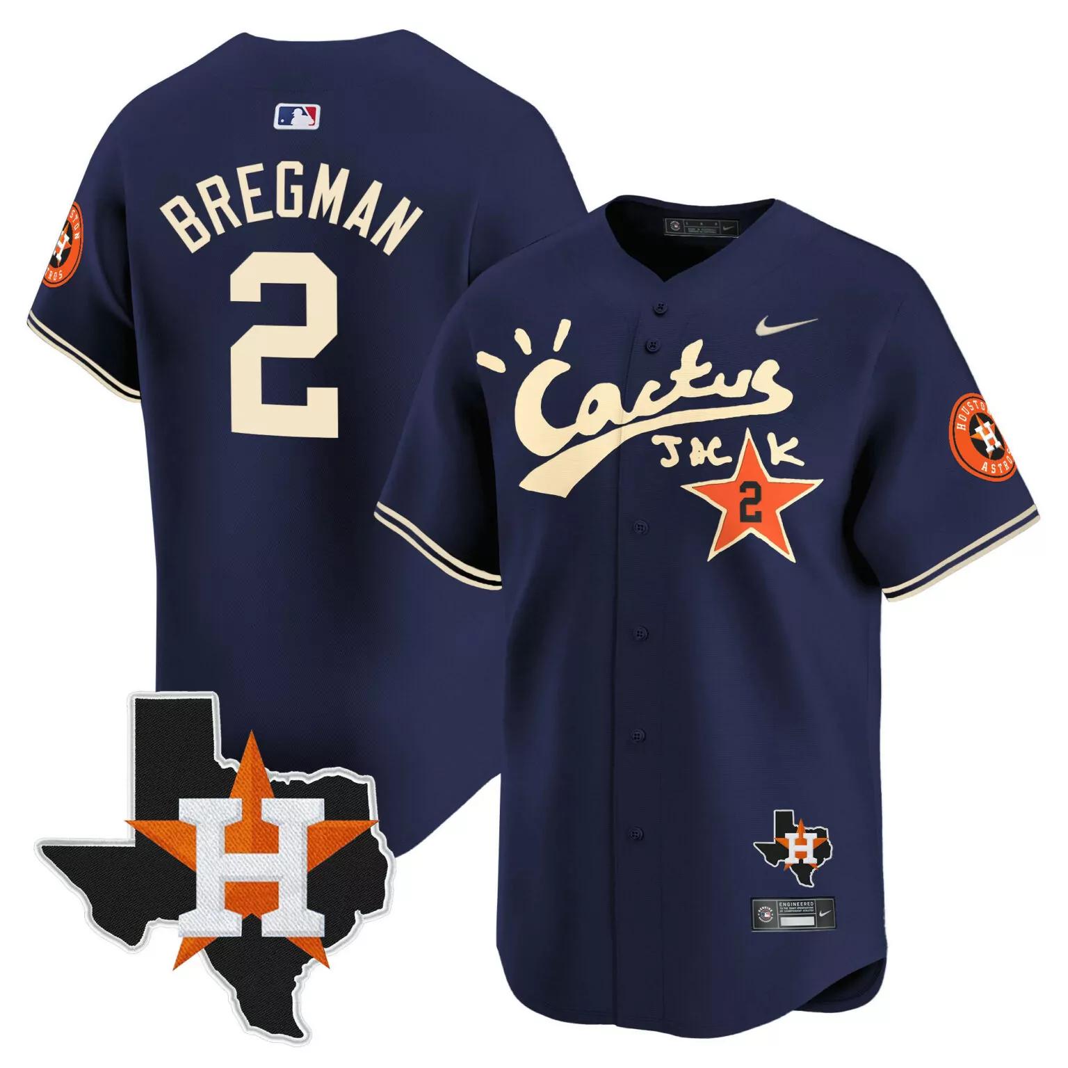 Alex Bregman 2 Houston Astros Jersey Navy Cactus Jack Men Cream Orange All Stitched
