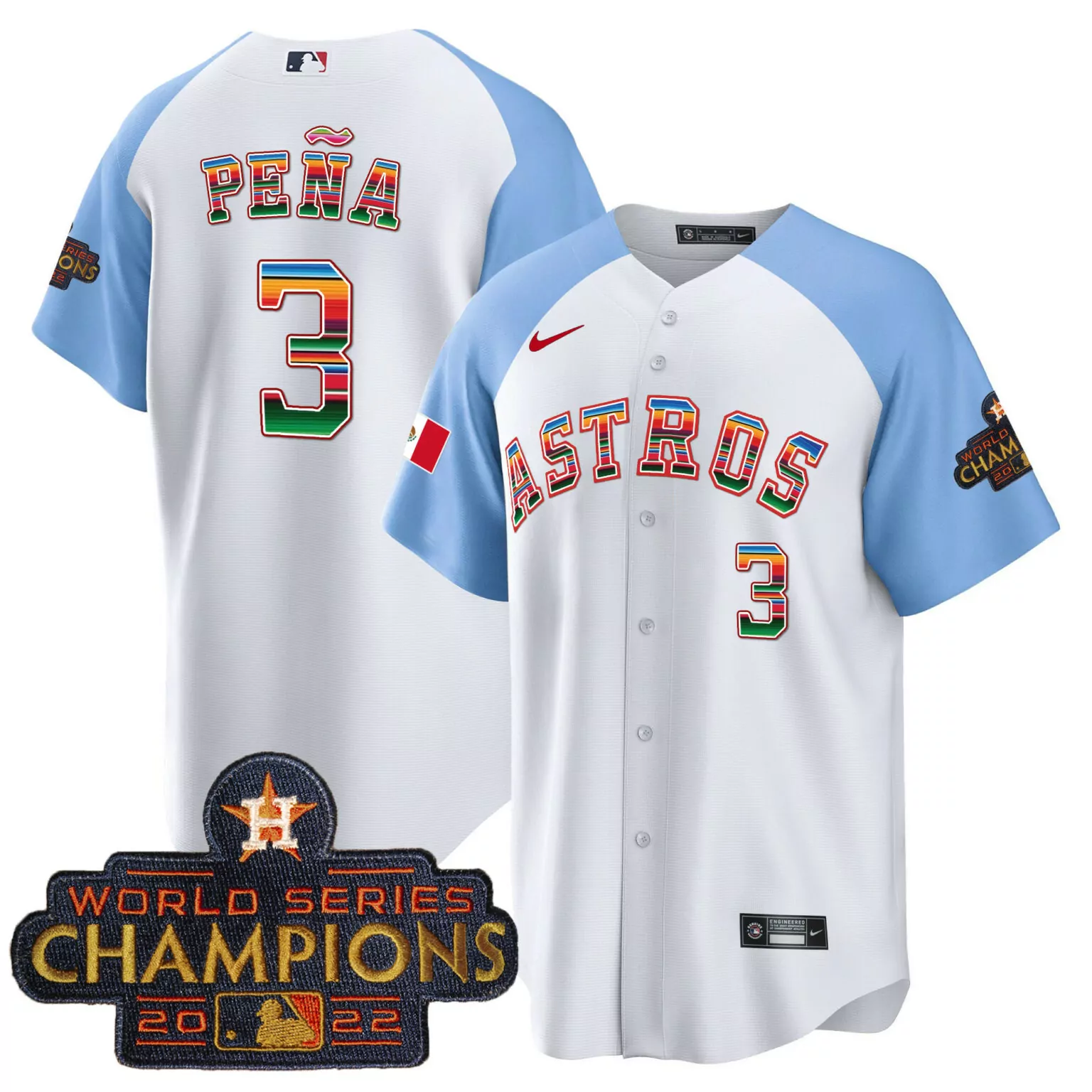 Jeremy Pena 3 Astros Jersey White World Series Champions 2022 Mexico Flag Men Split