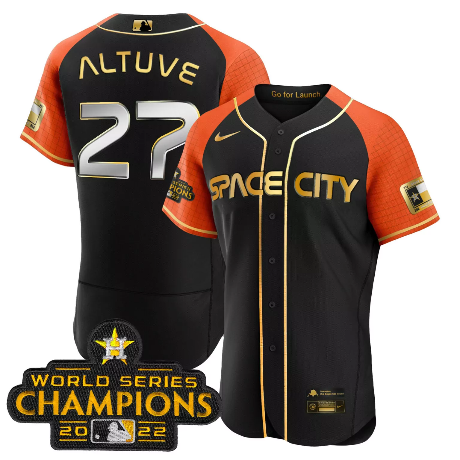 Jose Altuve 27 Houston Astros Jersey Black Space City World Series Champions 2022