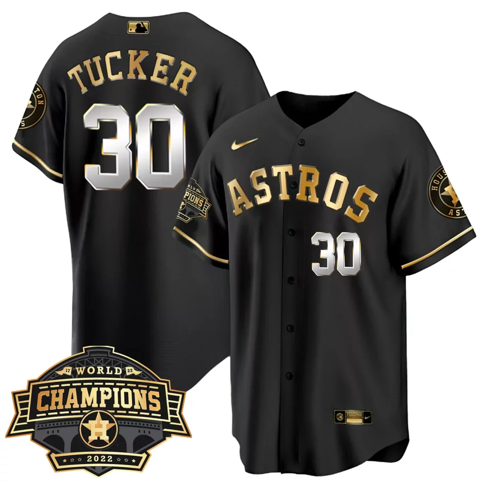 Kyle Tucker 30 Astros Jersey Black 2022 World Series Champions Men Gold Silver Cool