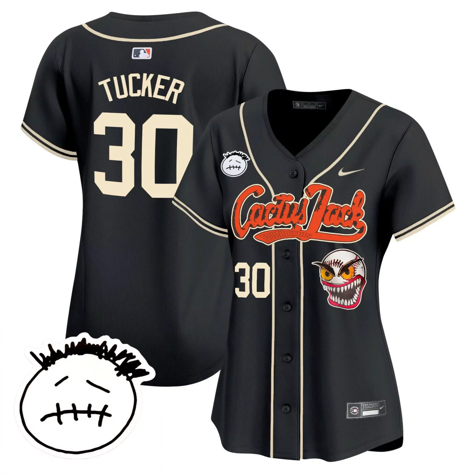 Kyle Tucker 30 Cactus Jack Jersey Black Baseball Eyes Mouth Men Tan Orange v3 Stitched