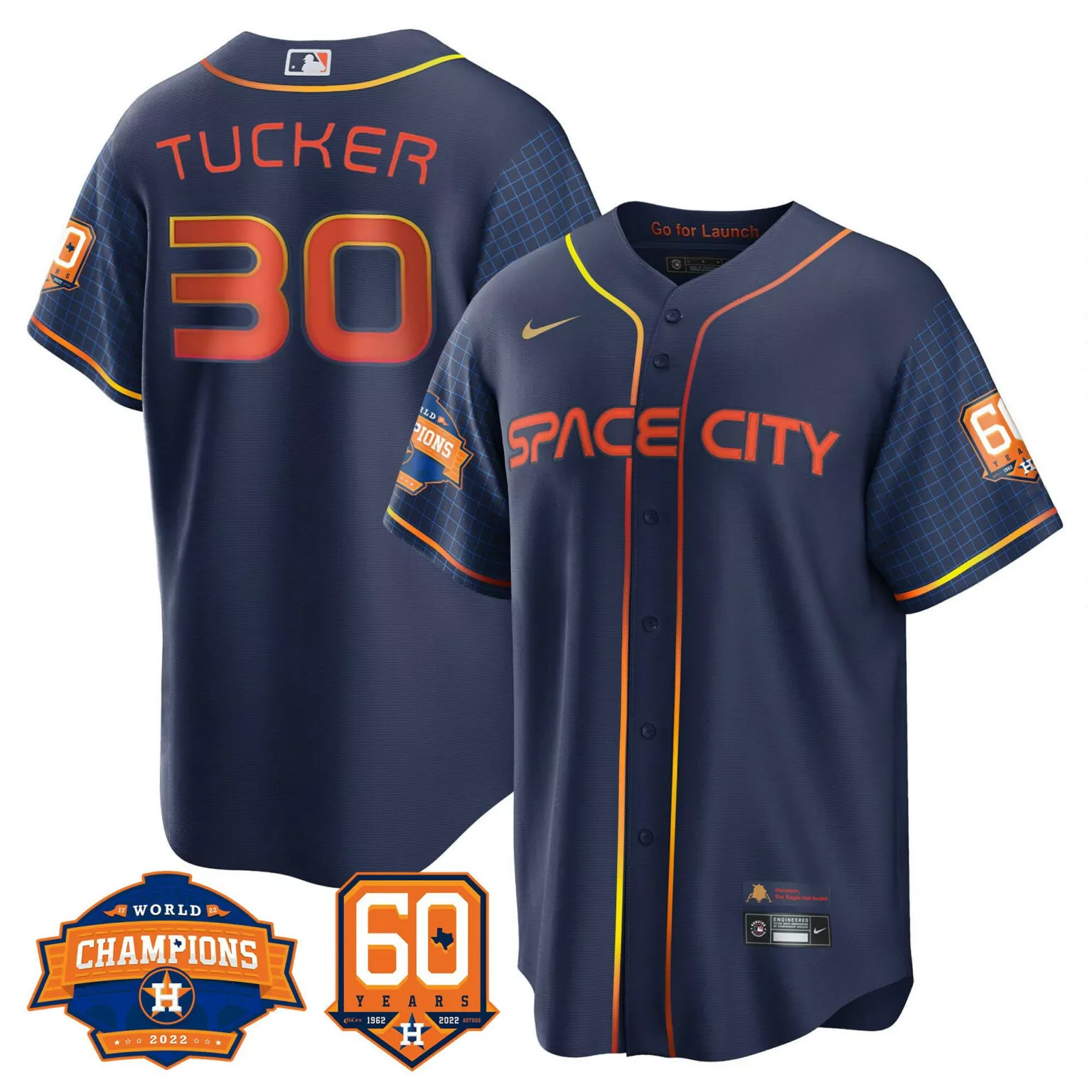Kyle Tucker 30 Houston Astros Jersey Navy Blue Space City World Champions 2022 60 Years 1962-2022