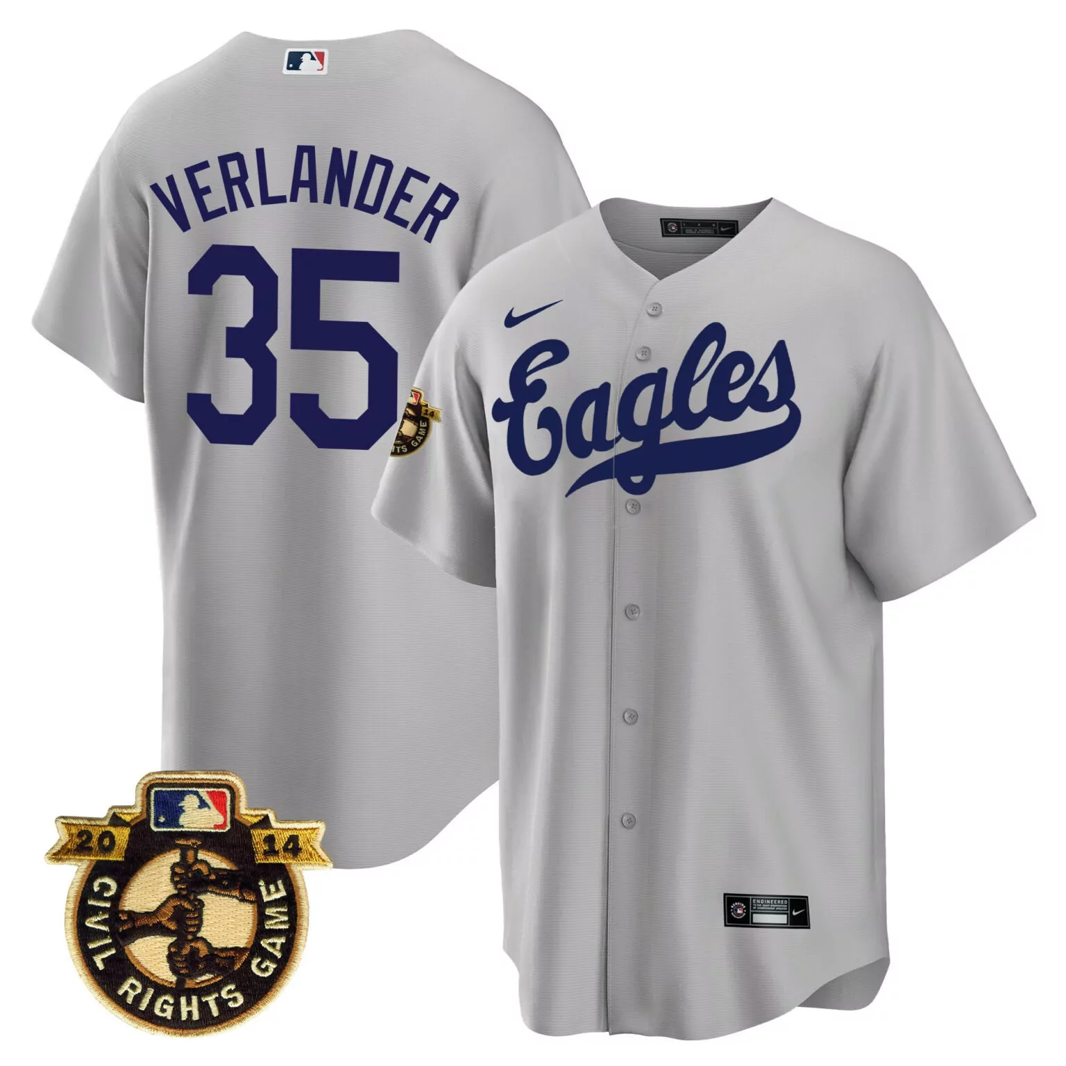 Justin Verlander 35 Eagles Jersey Gray Civil Rights Game 2014 Men Navy Blue Throwback
