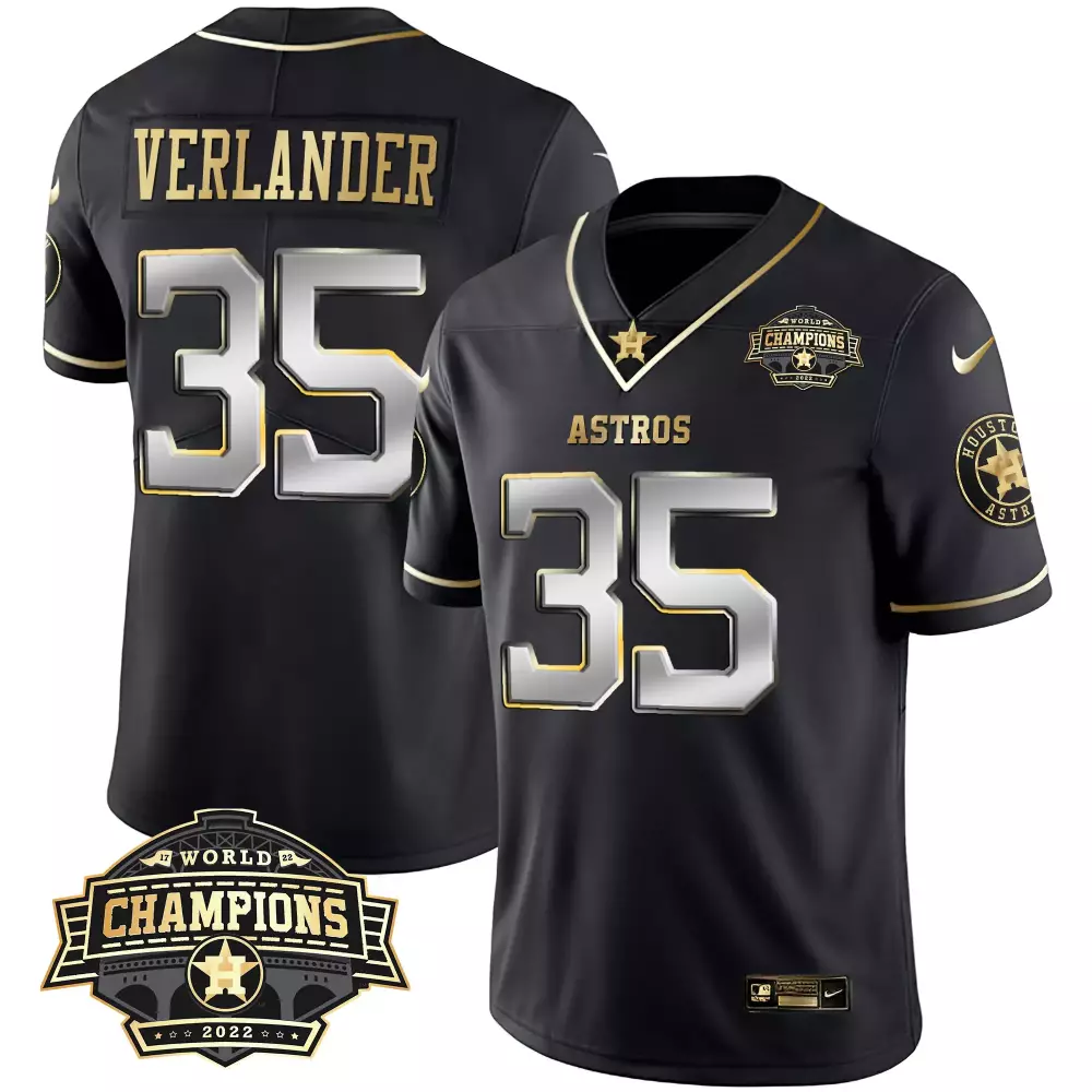 Justin Verlander 35 Astros Jersey Black World Series Champions 2022 Men Gold Silver