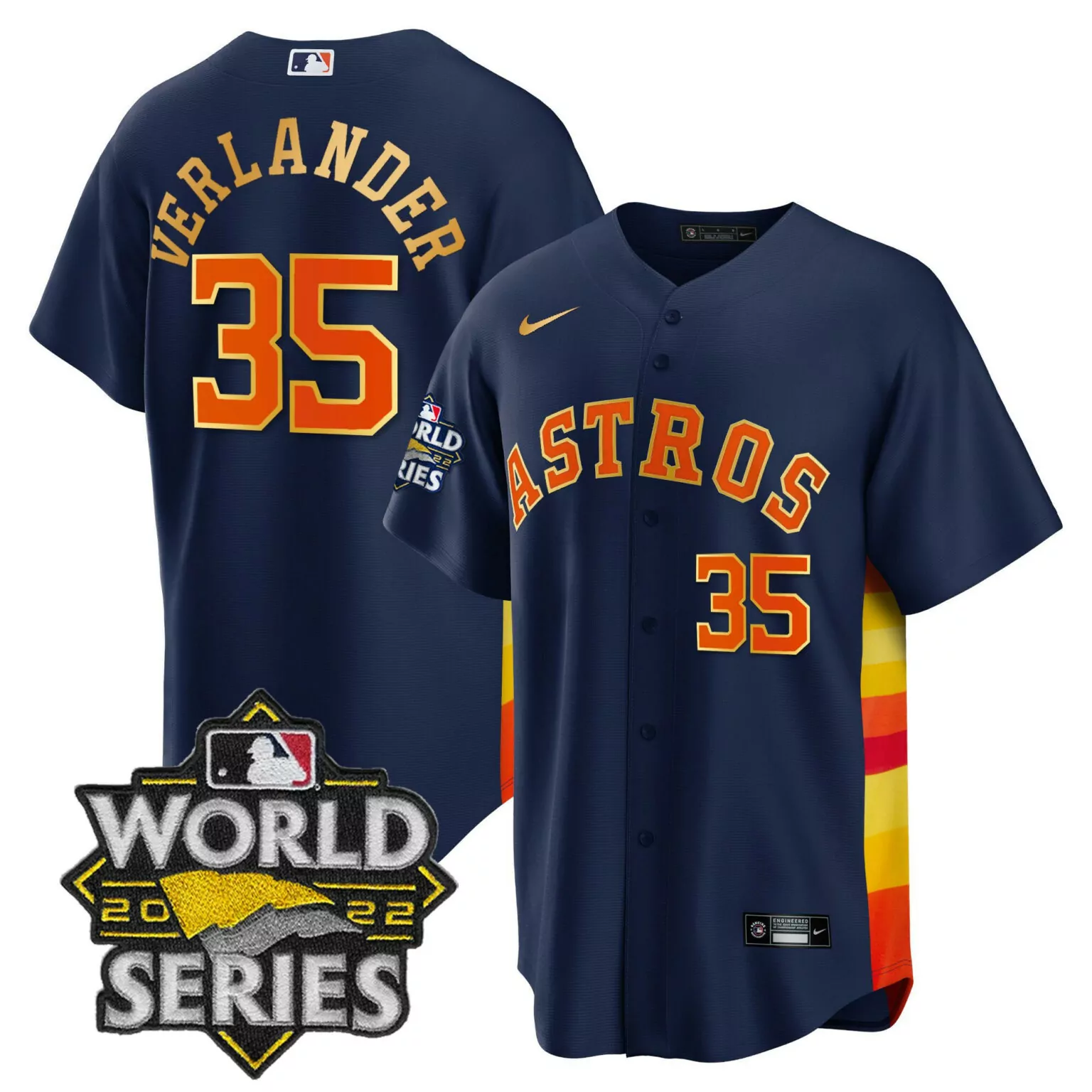 Justin Verlander 35 Astros Jersey Navy World Series 2022 Men Orange Yellow Orange-red