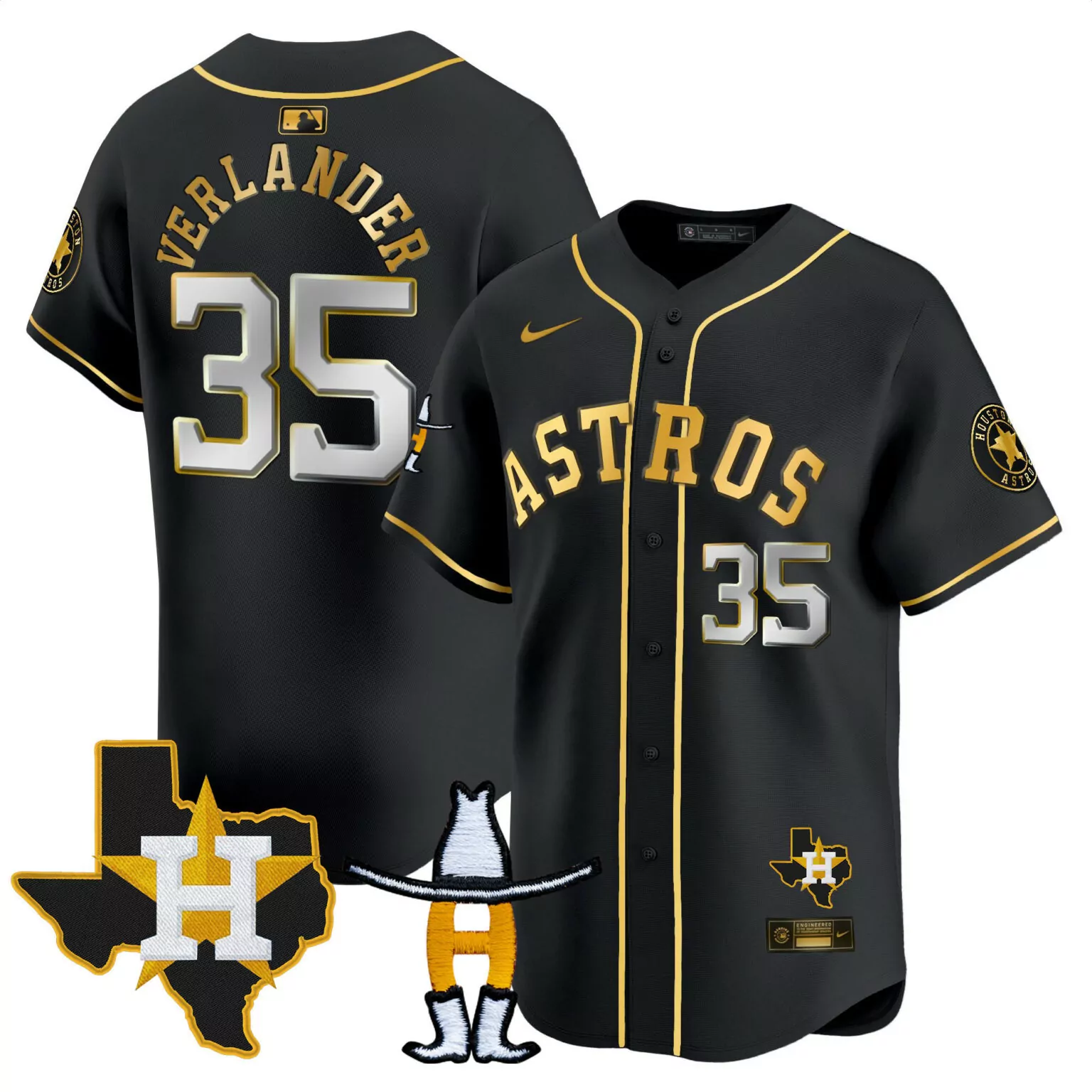 Justin Verlander 35 Astros Jersey Black City Connect Texas State Orbit Mascot Men