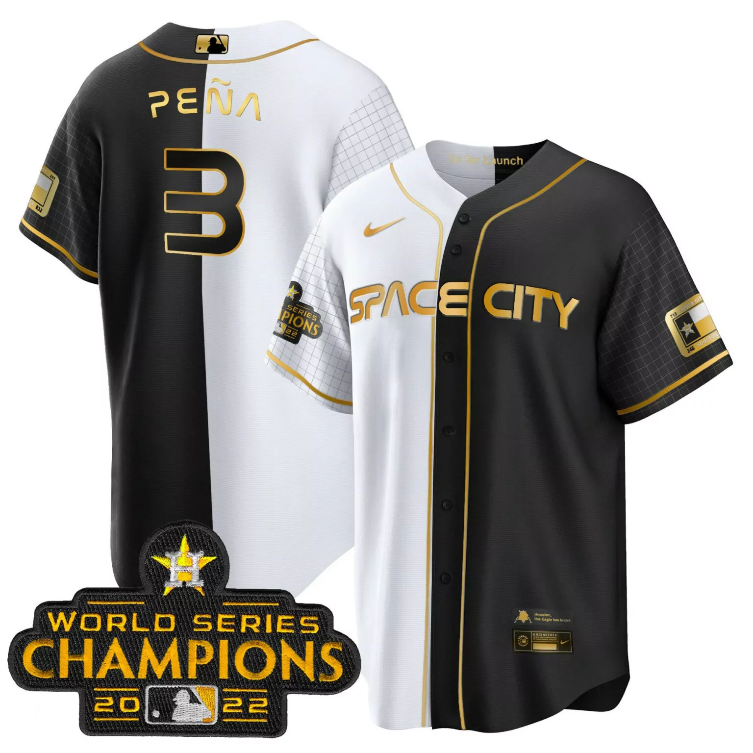Jeremy Pena 3 Houston Astros Jersey Black World Series Champions 2022 Engineered