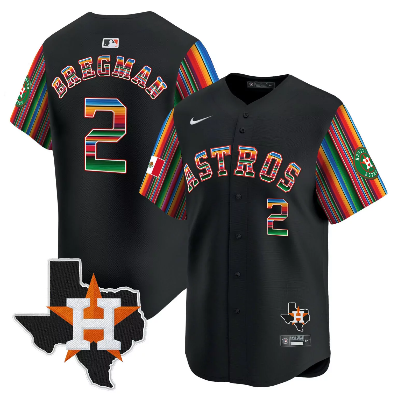 Alex Bregman 2 Astros Jersey Black Cinco De Mayo Texas State Flag Houston Star 2023