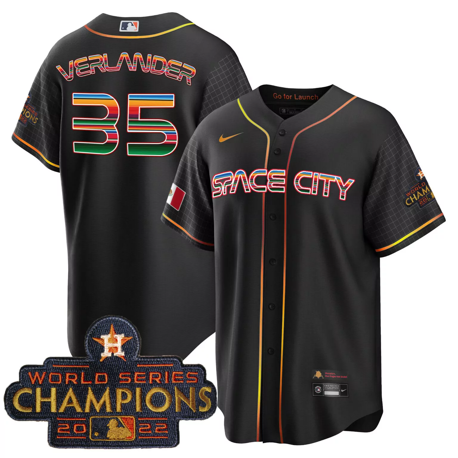 Justin Verlander 35 Jersey Black Space City Houston Astros World Series Champions 2022