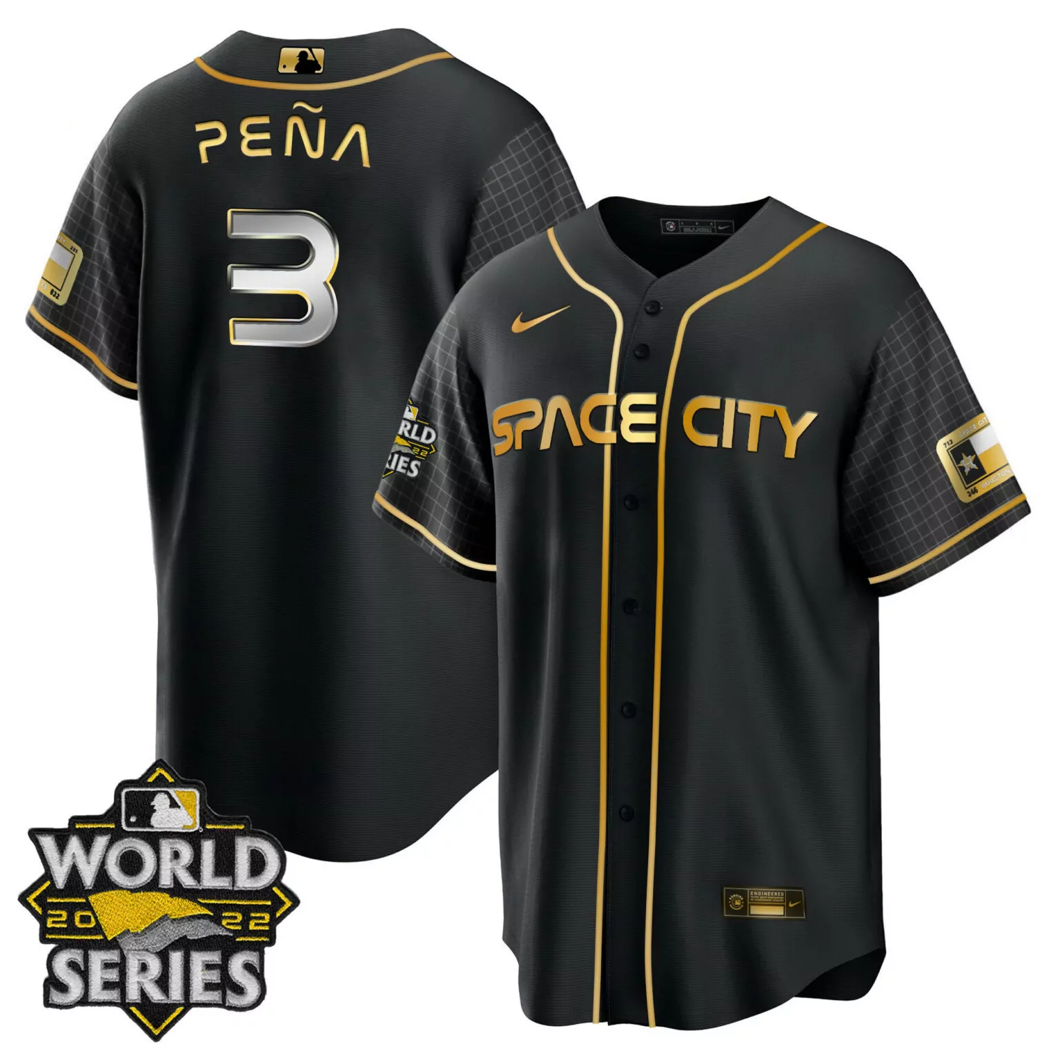 Jeremy Pena 3 Houston Astros Jersey Black World Series 2022 Texas Flag Men Gold All
