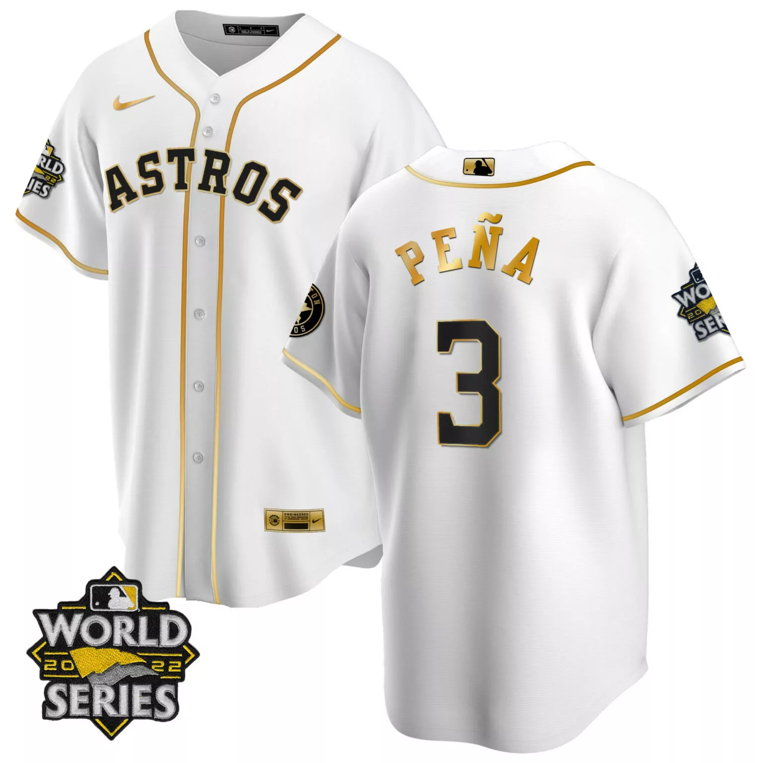 Jeremy Pea 3 Astros Jersey White World Series 2022 Men Gold Black All Stitched