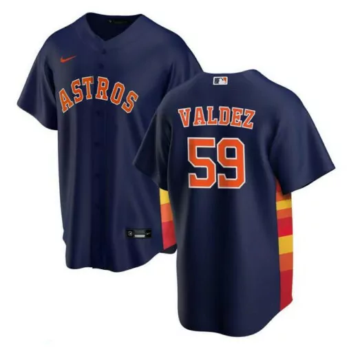 Framber Valdez 59 Astros Jersey Navy Blue Men Orange Yellow Red Cool Base Stitched